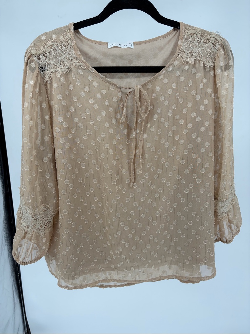 Sheer Lace-Trim Peasant Blouse - Cream